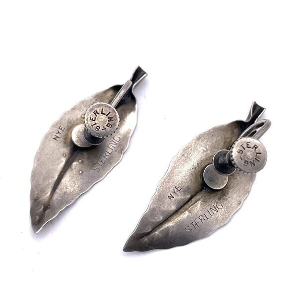 Vintage Stuart NYE 925 Sterling Silver Willow Leaf Earrings Screw Back Closure - Picture 6 of 6